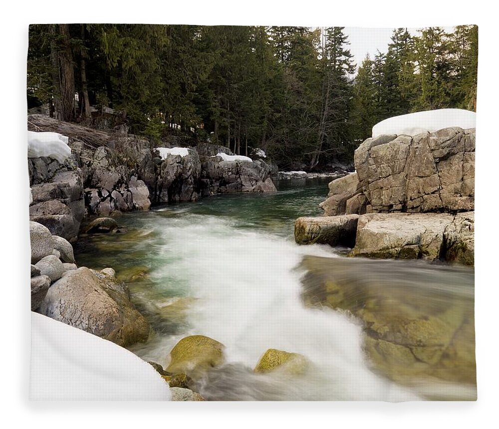 Melting Fleece Blanket featuring the photograph Flowing River, Whistler, Bc, Canada by Keith Levit