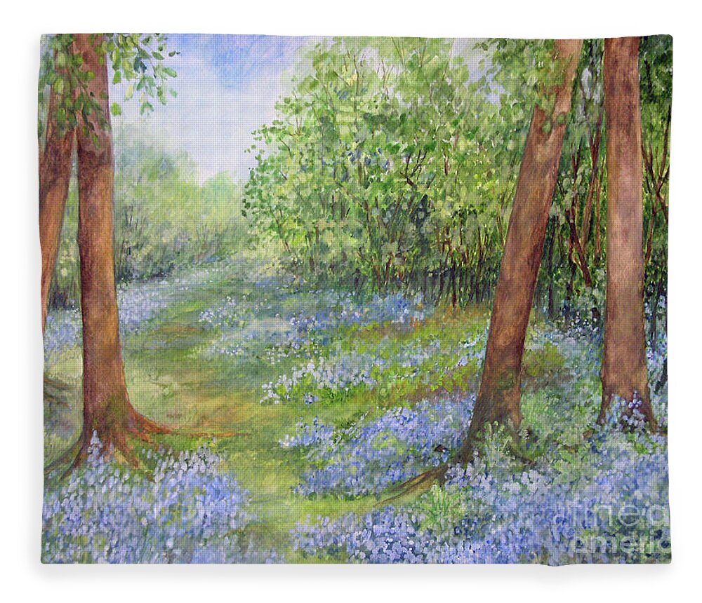 Watercolor Fleece Blanket featuring the painting Follow the Bluebells by Laurie Rohner