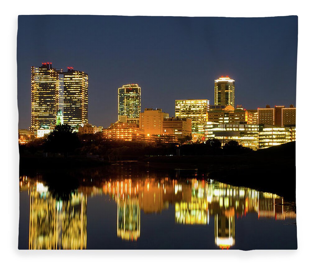 Downtown District Fleece Blanket featuring the photograph Fort Worth Downtown Evening Skyline by Davel5957