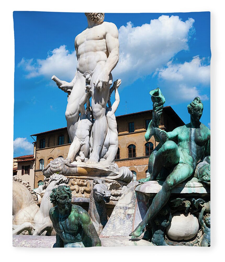Statue Fleece Blanket featuring the photograph Fountain Of Neptune, Firenze, Italy by Nico Tondini