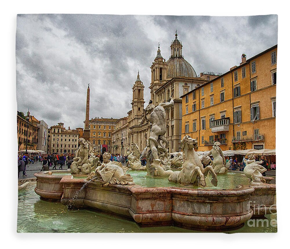 Wayne Moran Photography Fleece Blanket featuring the photograph Fountain of Neptune Rome Italy by Wayne Moran