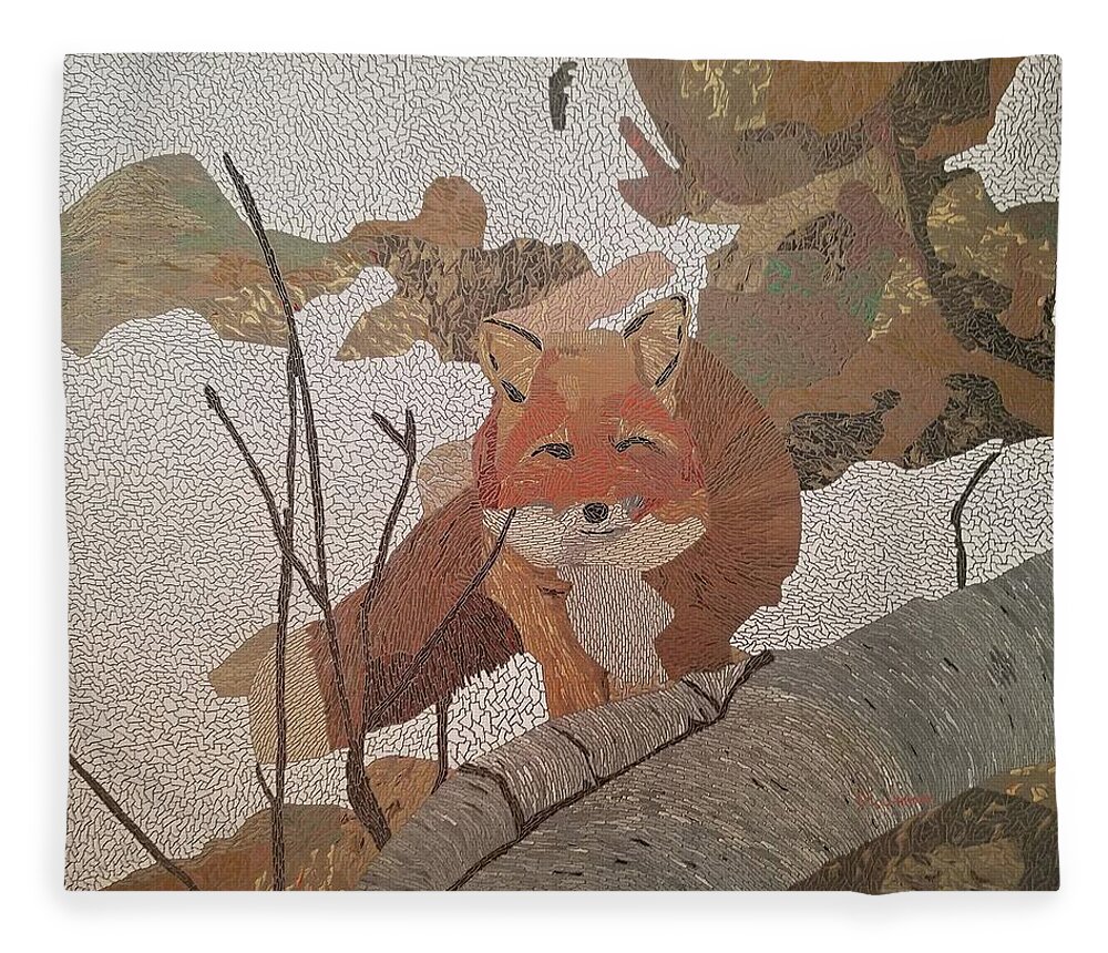 Fox Fleece Blanket featuring the painting Fox Hunting in Snow by DLWhitson