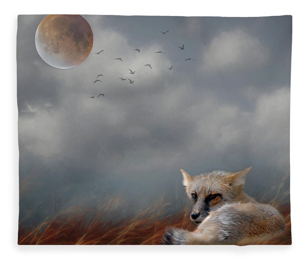 Fox Fleece Blanket featuring the photograph Fox in Moonlight Square by Rebecca Cozart
