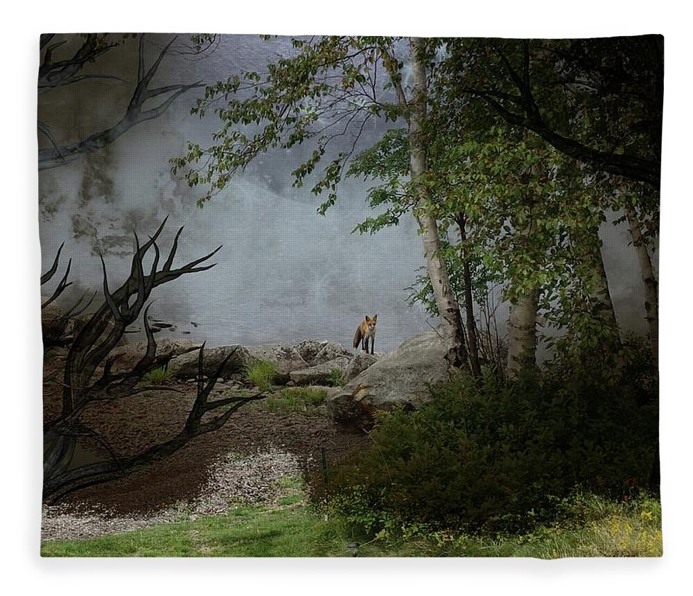Fox Fleece Blanket featuring the photograph Fox on Rocks by Russel Considine