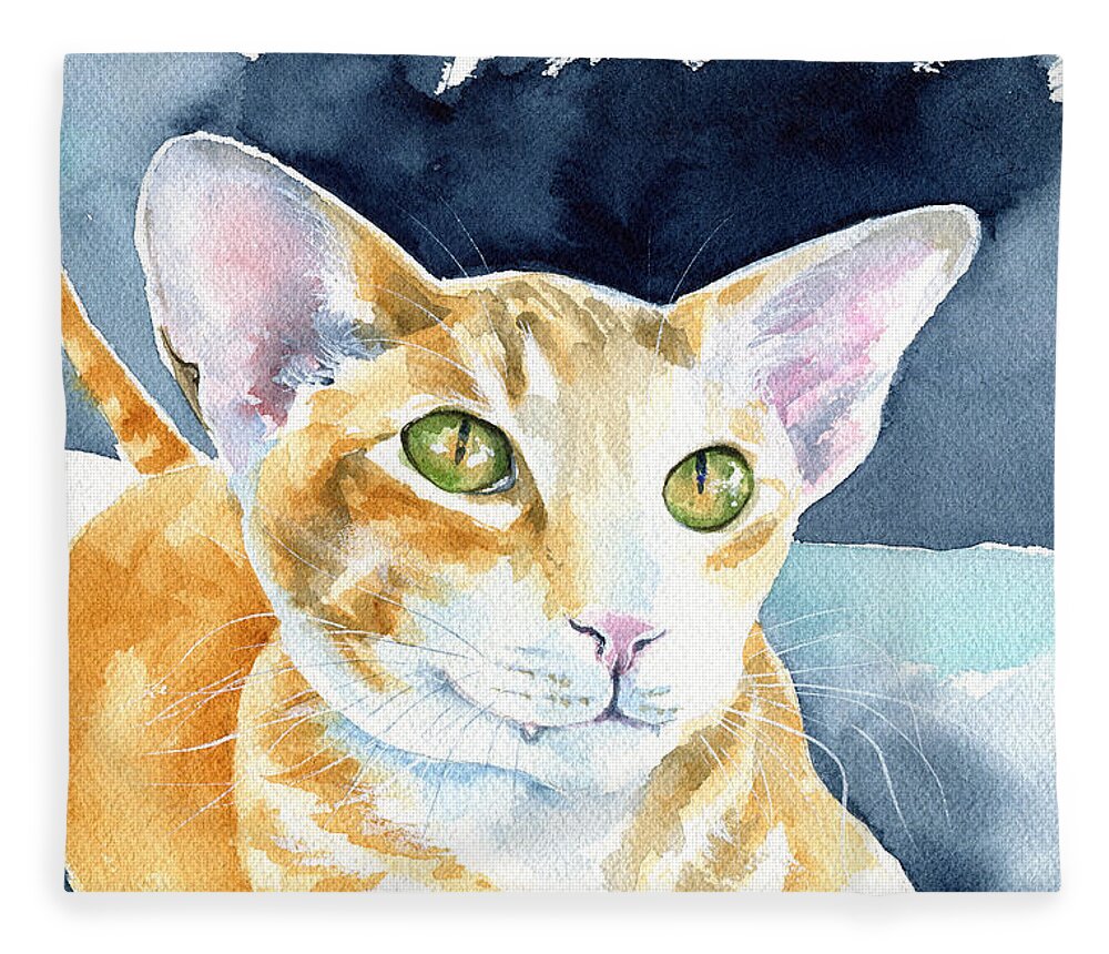 Peterbald Fleece Blanket featuring the painting Fox Peterbald Cat Painting by Dora Hathazi Mendes