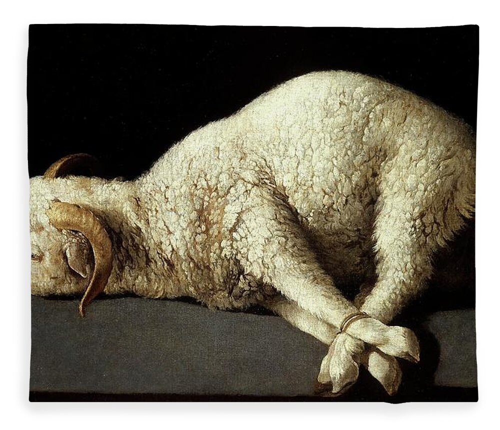 Agnus Dei (the Lamb Of God) Fleece Blanket featuring the painting Francisco de Zurbaran / 'Agnus Dei -The Lamb of God-', 1635-1640, Spanish School. by Francisco de Zurbaran -c 1598-1664-