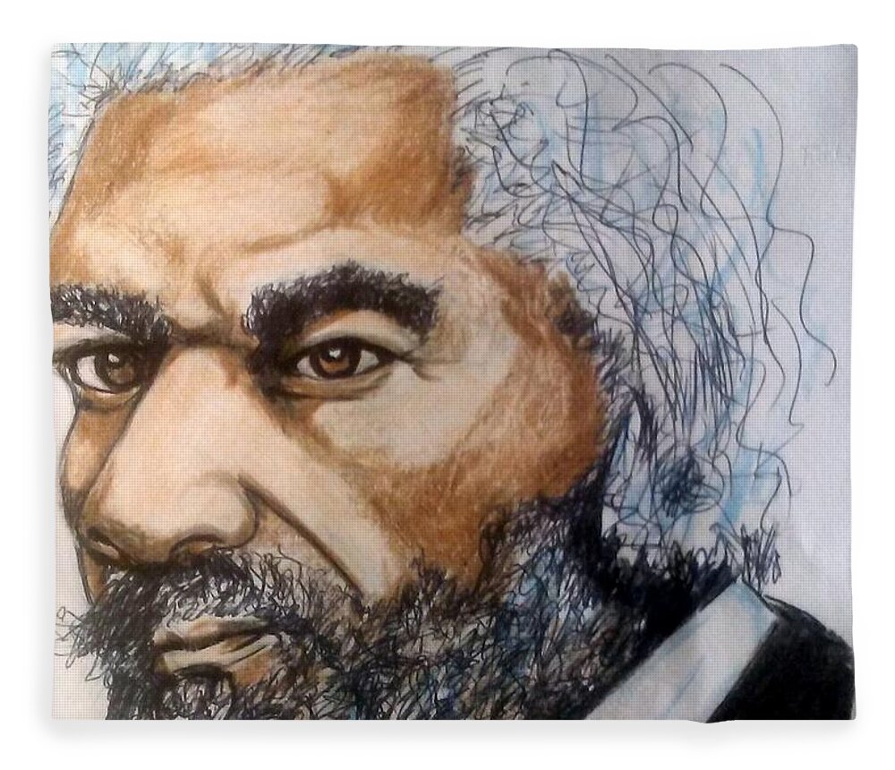 Blak Art Fleece Blanket featuring the drawing Frederick Douglass by Joedee