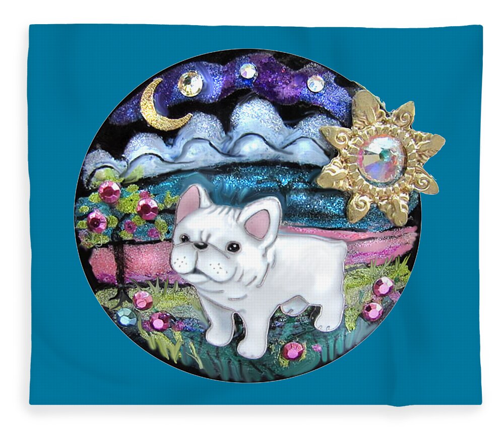 French Bull Dog Fleece Blanket featuring the jewelry French Bull Dog Puppy Jewelry Art by Jean Batzell Fitzgerald