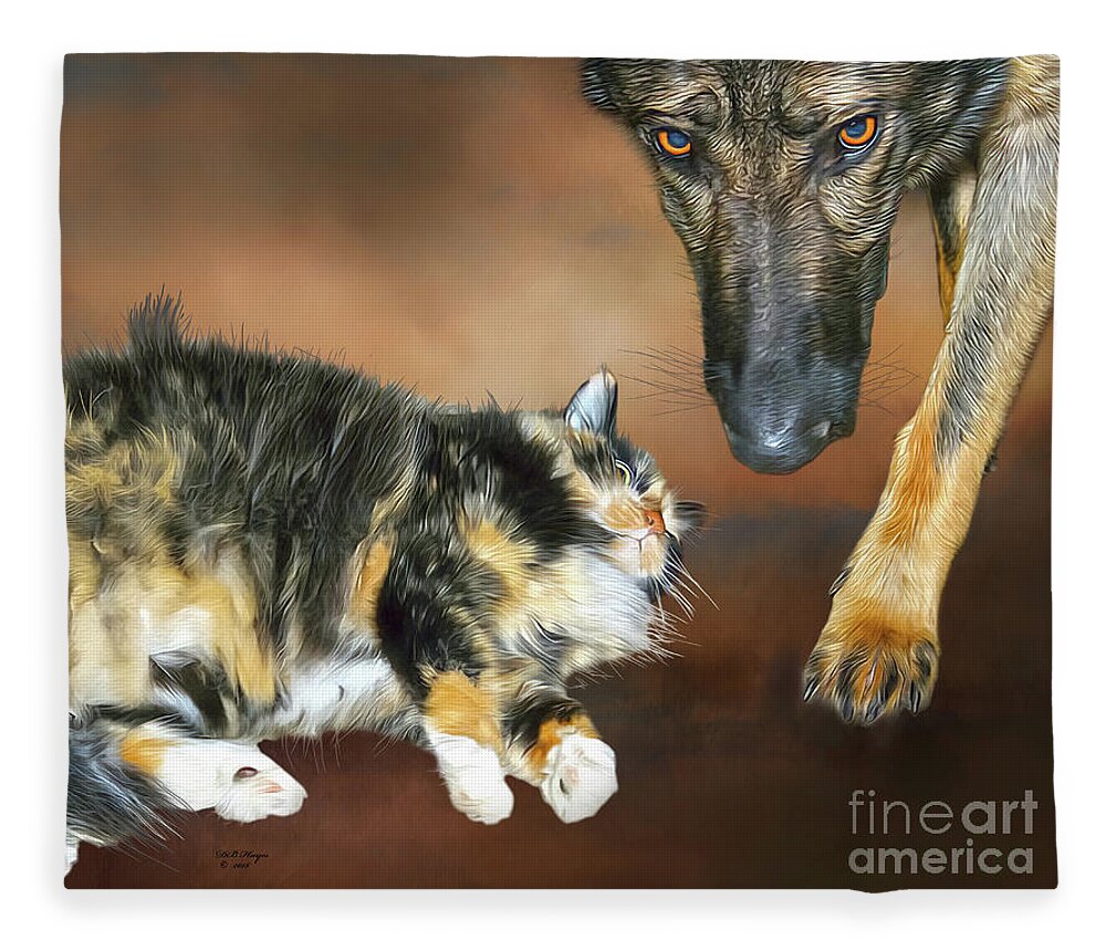 Pets Fleece Blanket featuring the mixed media Friends by DB Hayes