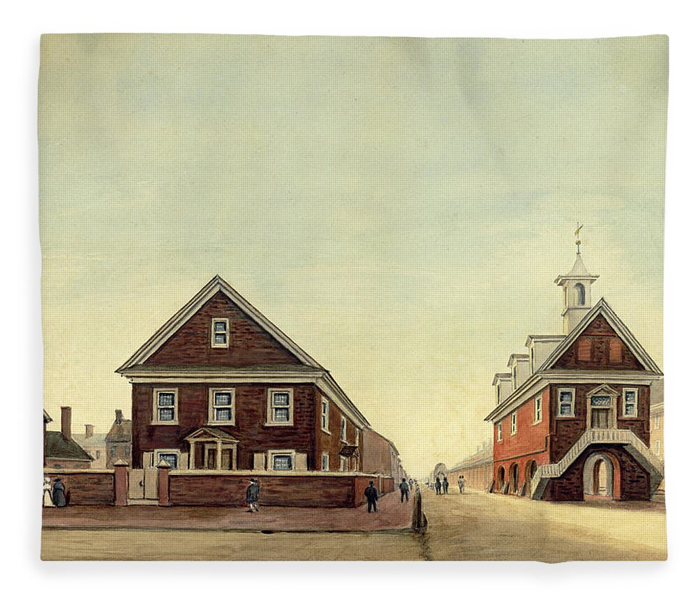 William Breton Fleece Blanket featuring the drawing Friends Meeting House and Old Courthouse by William Breton