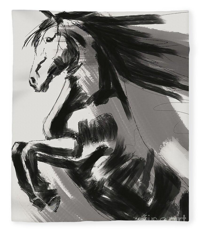 Black Rising Horse Fleece Blanket featuring the painting Rising Horse by Go Van Kampen