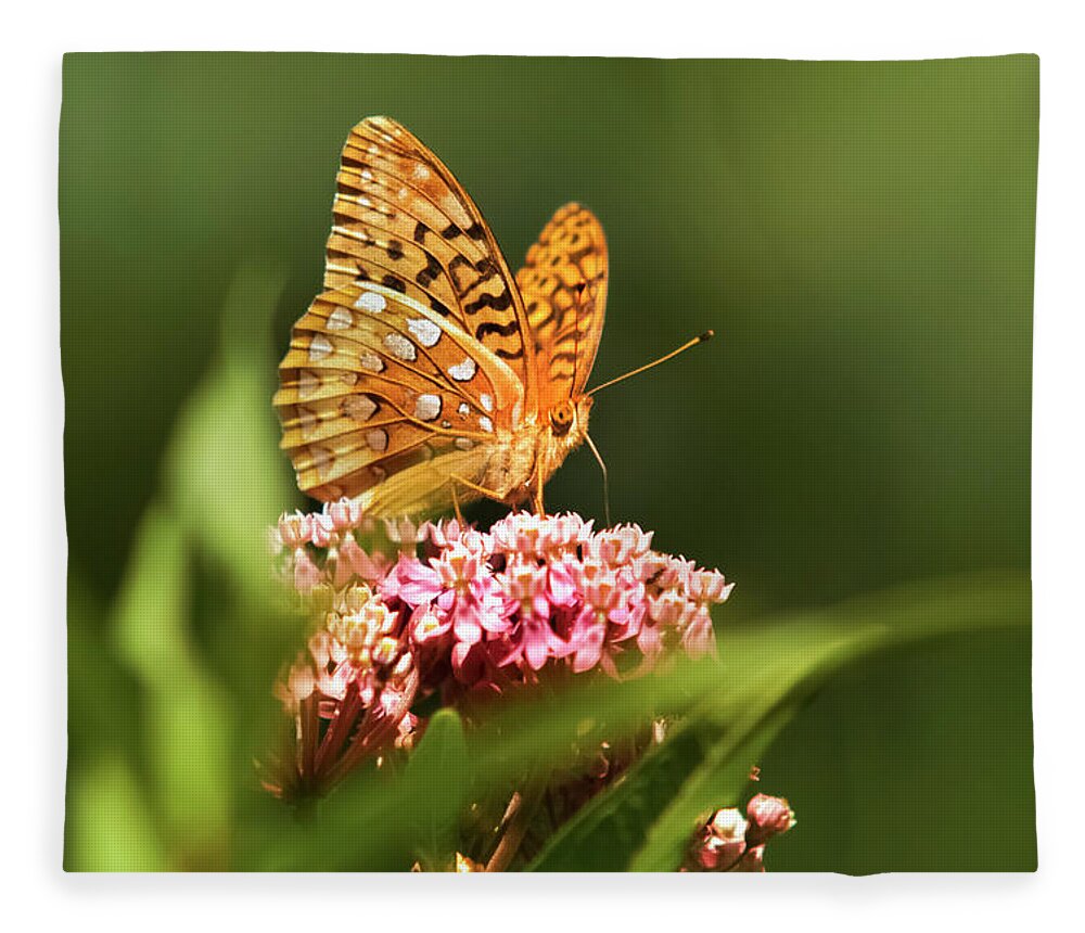 Butterfly Fleece Blanket featuring the photograph Fritillary butterfly On Pink Milkweed Flower by Christina Rollo