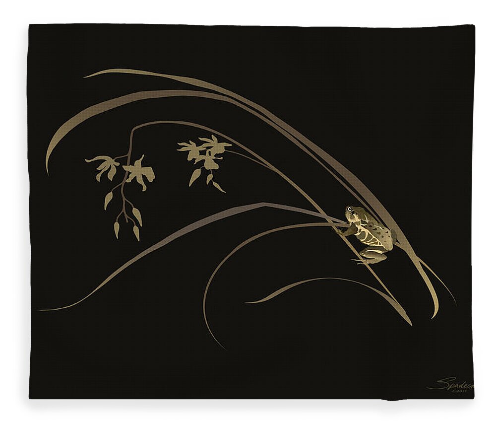 Asian Fleece Blanket featuring the digital art Frog and Orchid by M Spadecaller