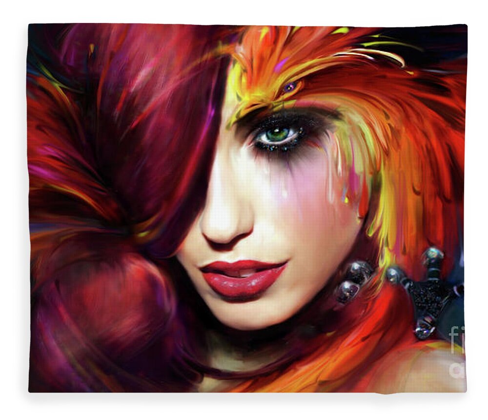 Portrait Fleece Blanket featuring the digital art From The Ashes by Jaimy Mokos