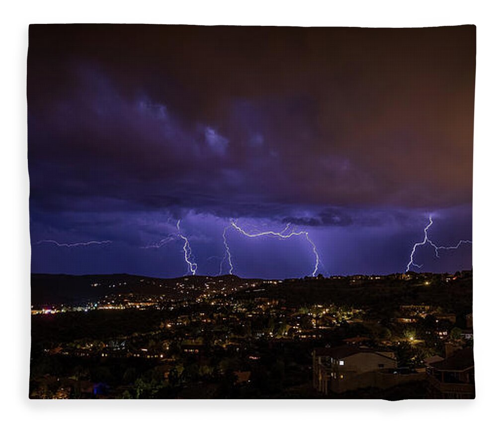 Lightning Fleece Blanket featuring the photograph From the Hills by Aaron Burrows