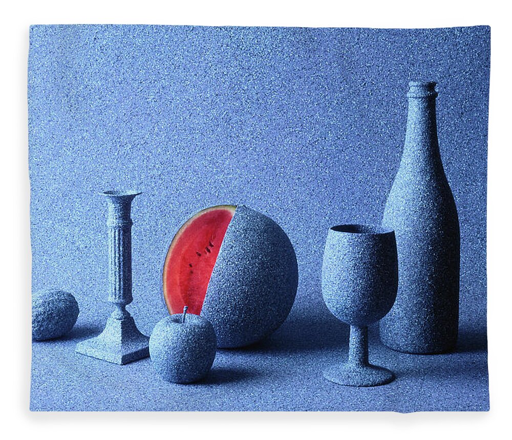 Grainy Fleece Blanket featuring the photograph Fruit, Bottle, Cup And Candle Stick by John W Banagan