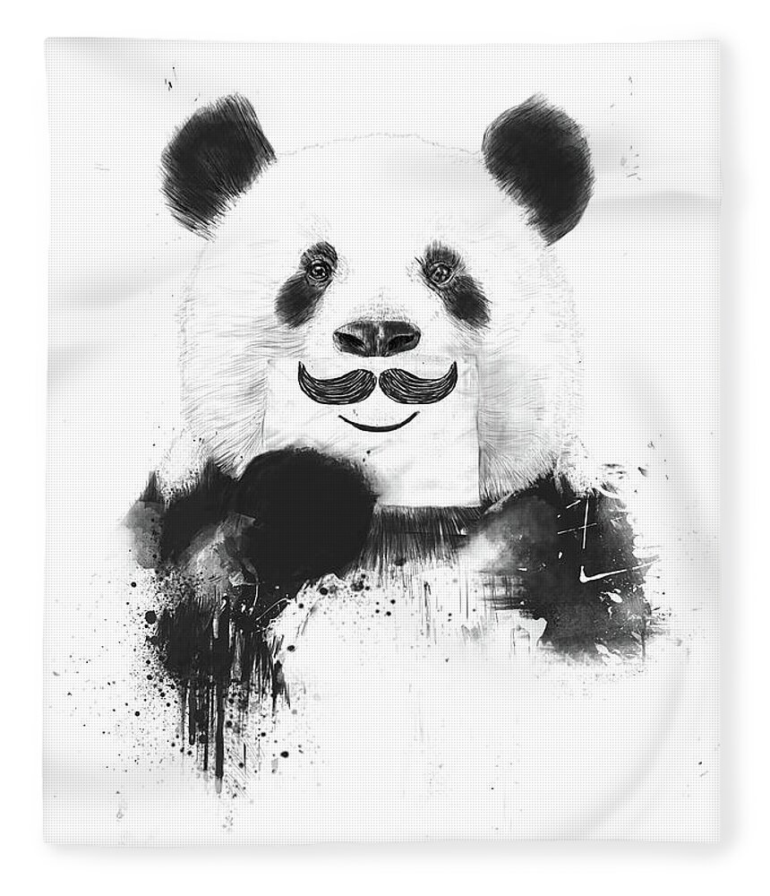 Panda Fleece Blanket featuring the mixed media Funny panda by Balazs Solti