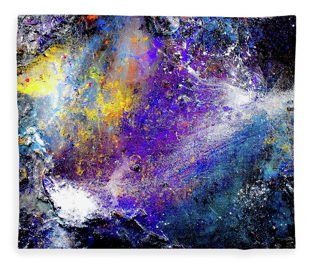 Galaxy Fleece Blanket featuring the mixed media Galactic Fusion by Patsy Evans - Alchemist Artist