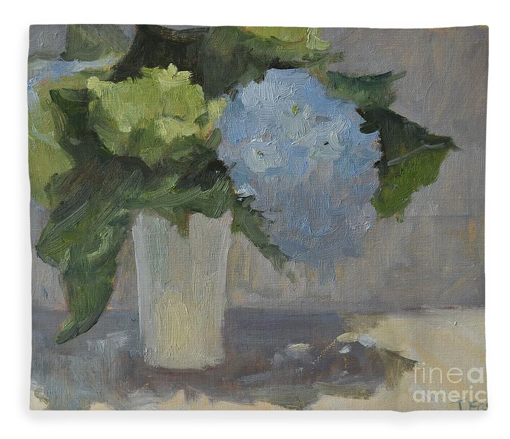 Hydrangea Fleece Blanket featuring the painting Garden Blooms by Tiffany Foss