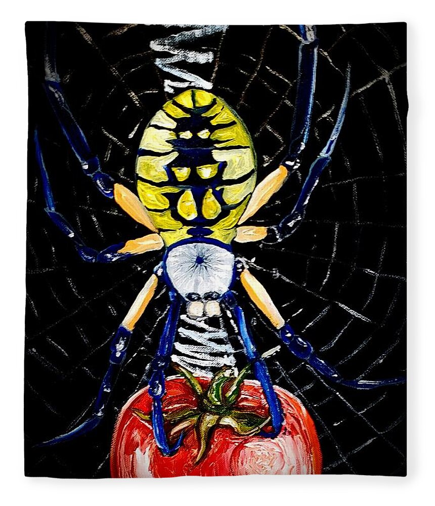 Argiope Fleece Blanket featuring the painting Garden Spider by Alexandria Weaselwise Busen