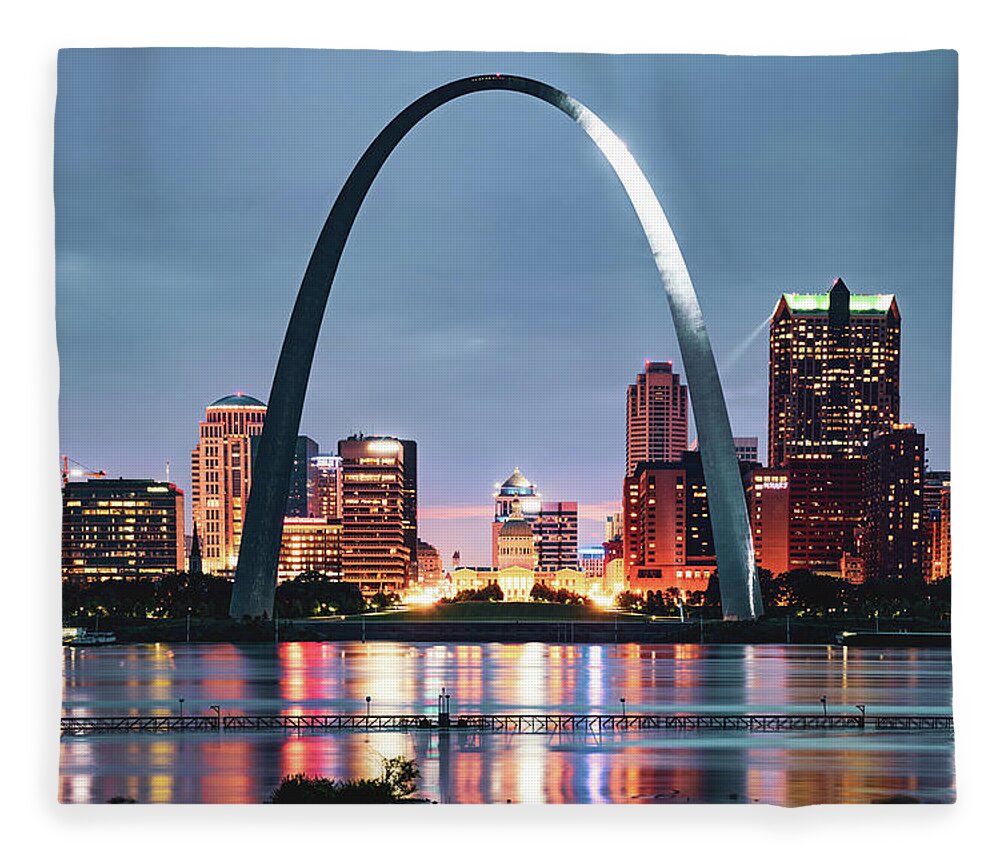 America Fleece Blanket featuring the photograph Gateway Arch and Saint Louis Skyline on the Mississippi River by Gregory Ballos