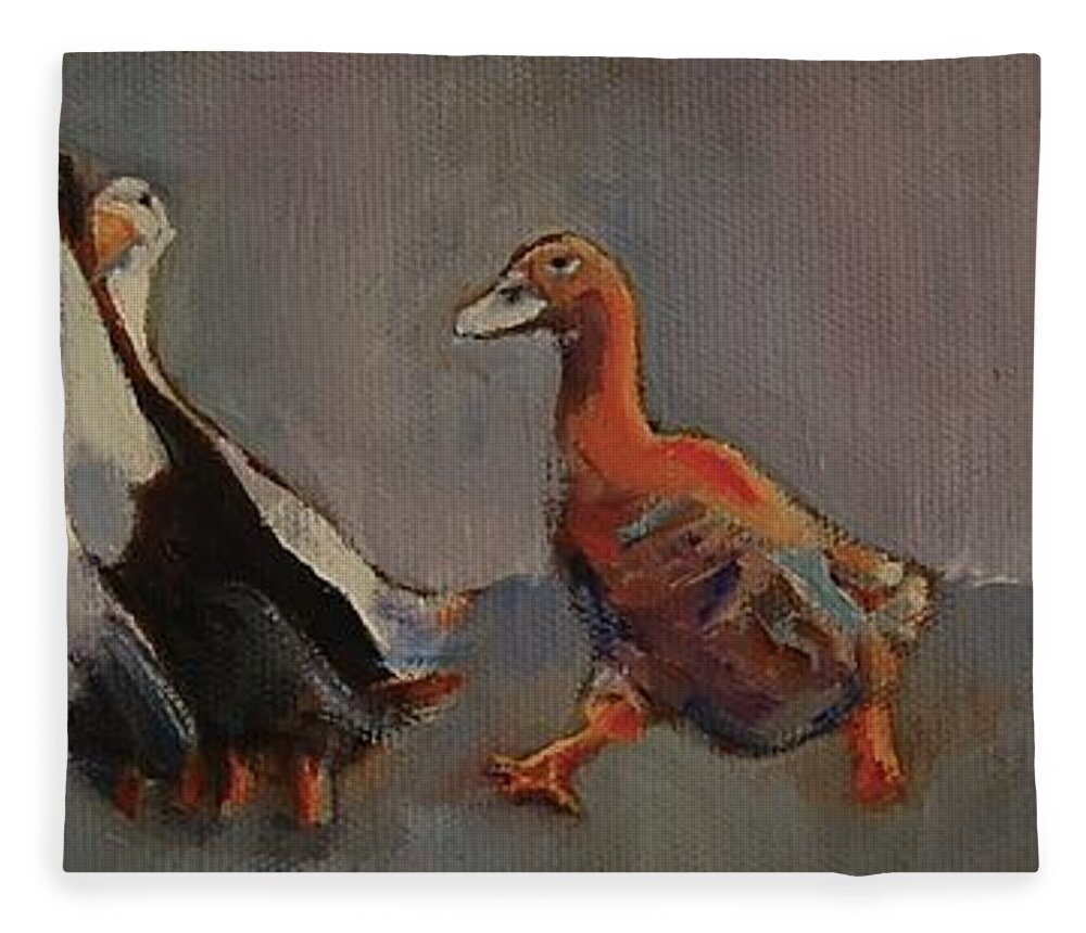 Duck Fleece Blanket featuring the painting Getting Your Ducks In A Row by Jean Cormier