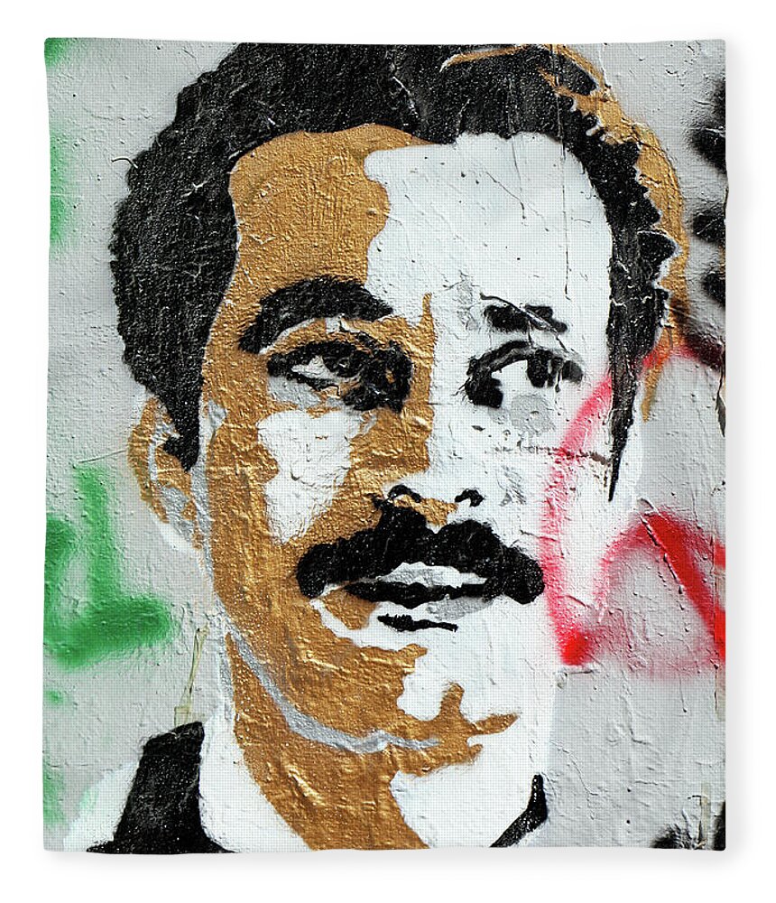 Ghassan Kanafani Fleece Blanket featuring the photograph Ghassan Kanafani On The Wall by Munir Alawi