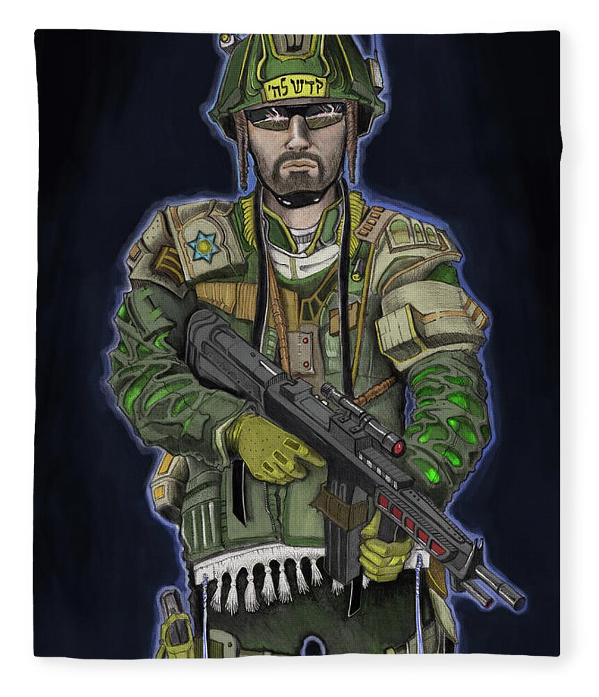 Soldier Fleece Blanket featuring the painting G.I. Jew by Yom Tov Blumenthal