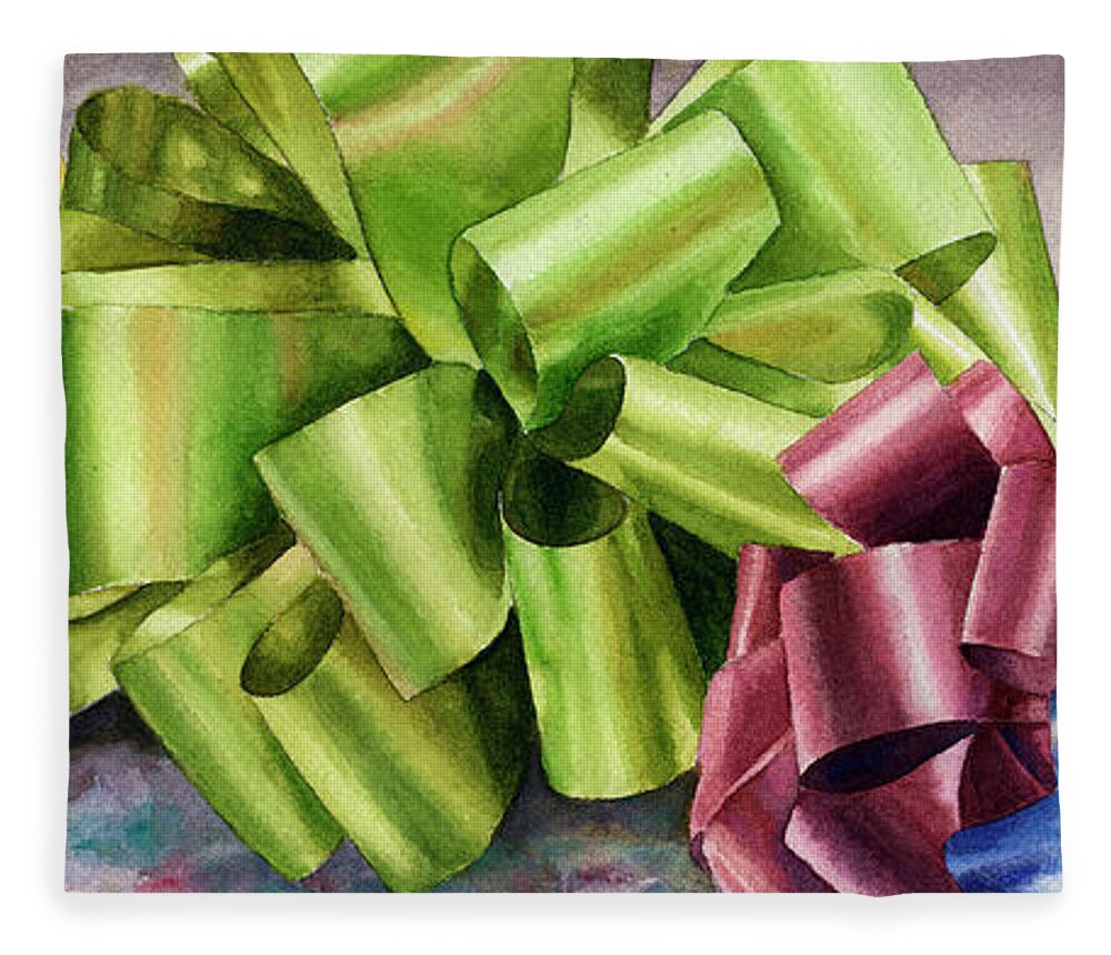 Bows Painting Fleece Blanket featuring the painting Gifts by Anne Gifford