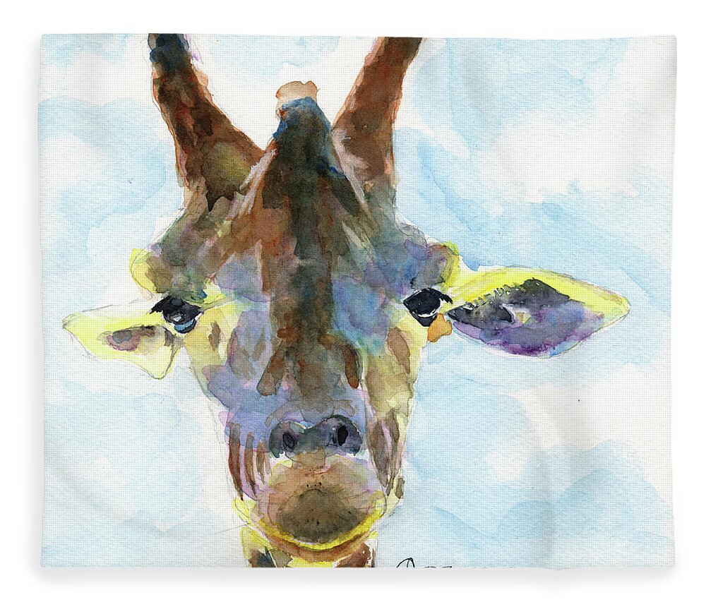 Giraffe Fleece Blanket featuring the painting Giraffe No 2 by Claudia Hafner