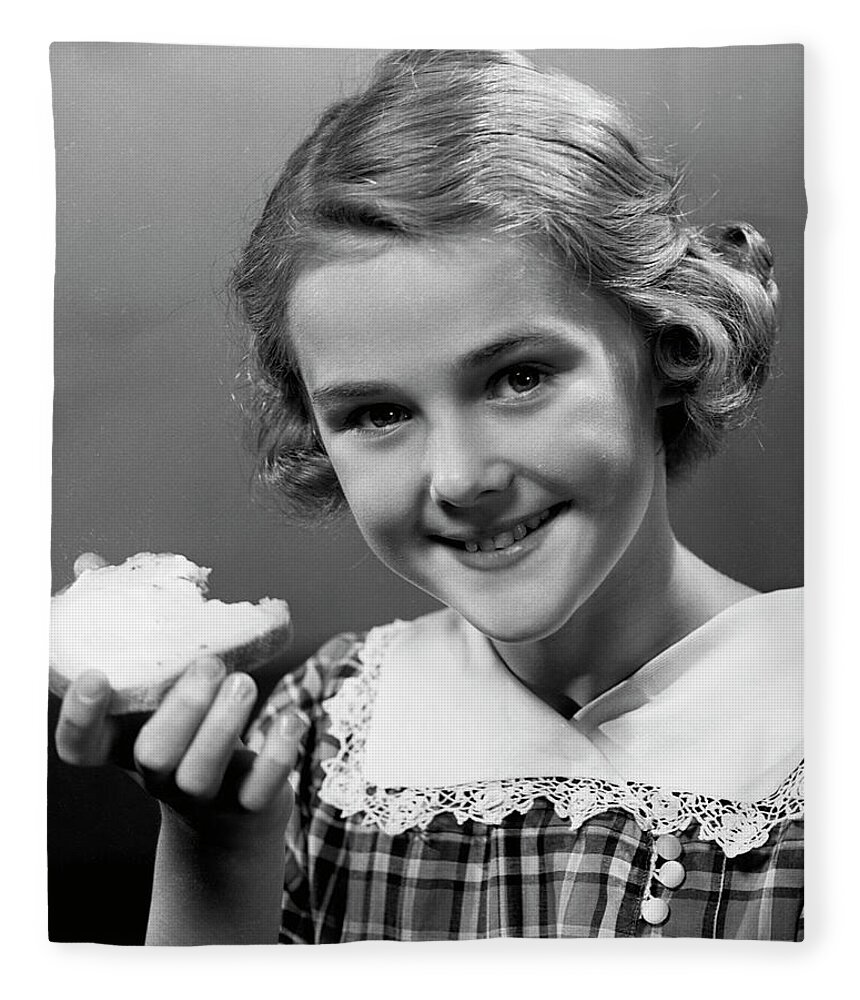 Child Fleece Blanket featuring the photograph Girl Eating Bread by George Marks