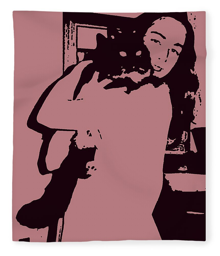 Girl With Cat Fleece Blanket featuring the digital art Girl with Cat by Geoff Jewett