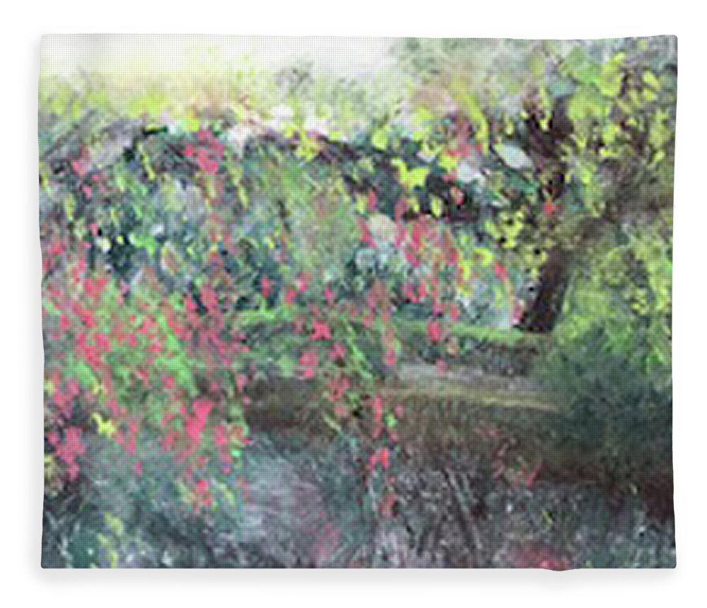 Impressionism Fleece Blanket featuring the painting Giverny Bridge in the Morning Mist by Susan Grunin