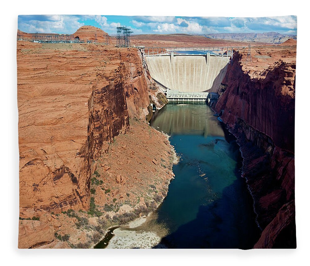 Native American Reservation Fleece Blanket featuring the photograph Glen Canyon Dam by Redhumv