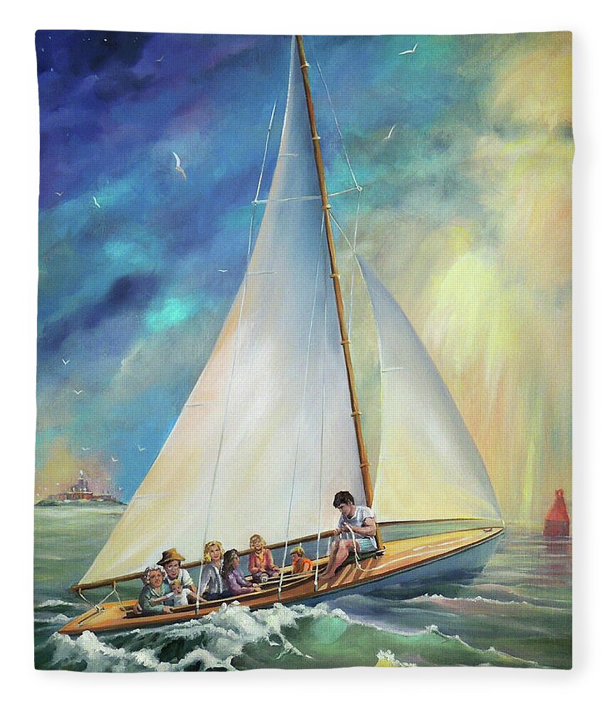 Sail Fleece Blanket featuring the painting Going Home by Nancy Griswold
