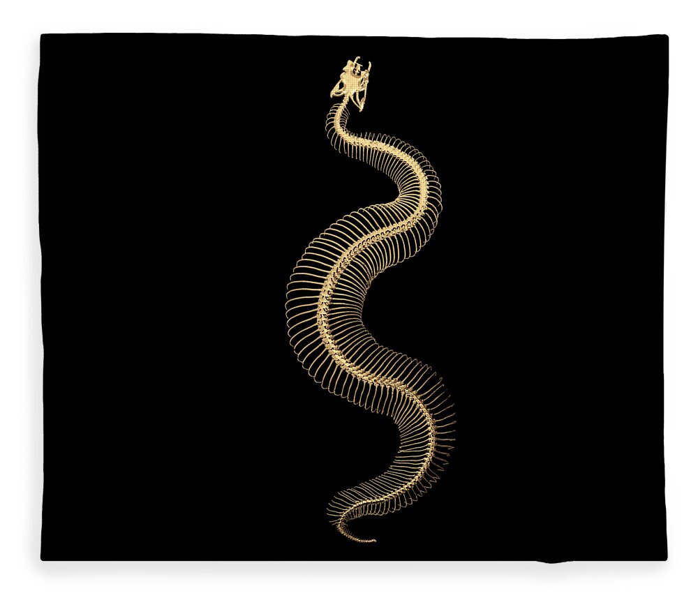 Gold Snake Skeleton over Black Canvas Fleece Blanket