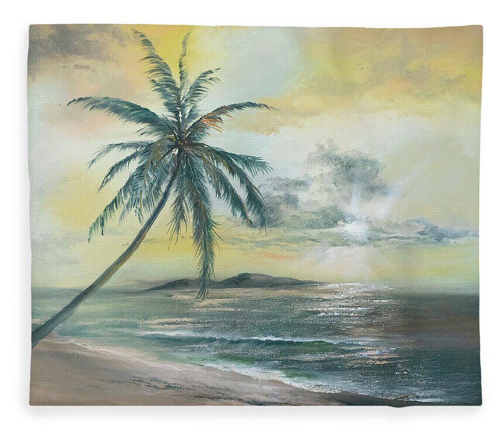 Sunset Fleece Blanket featuring the painting Golden Beach Sunset by Lynne Pittard