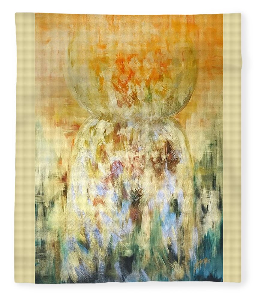 Guam Fleece Blanket featuring the painting Golden Latte Stone by Michelle Pier
