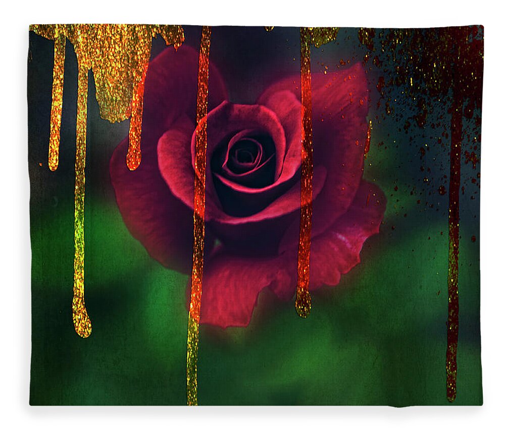 Rose Fleece Blanket featuring the photograph Golden Moments of a Garden Rose by Toni Hopper