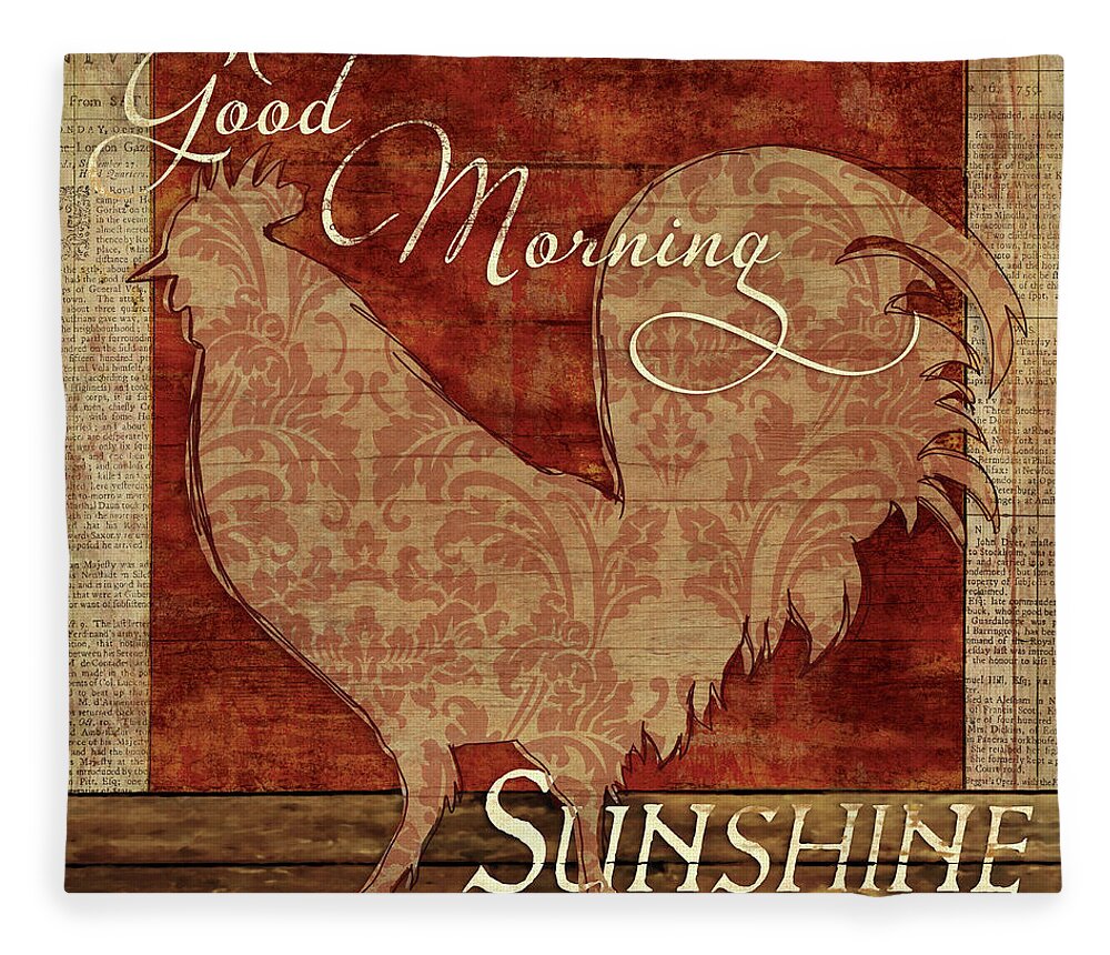 Rooster Fleece Blanket featuring the mixed media Good Morning Sunshine by Elizabeth Medley