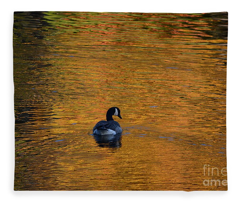 Geese Fleece Blanket featuring the photograph Goose Swimming In Autumn Colors by Dani McEvoy