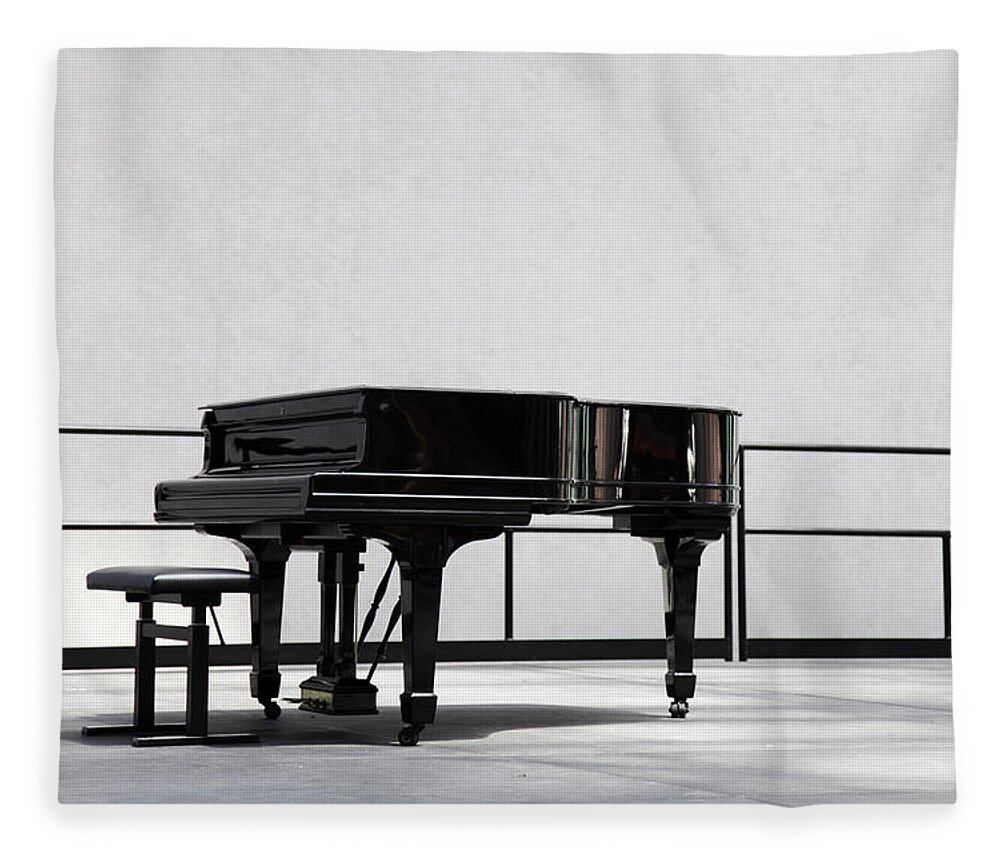Piano Fleece Blanket featuring the photograph Grand Piano On Stage by Sebastian-julian