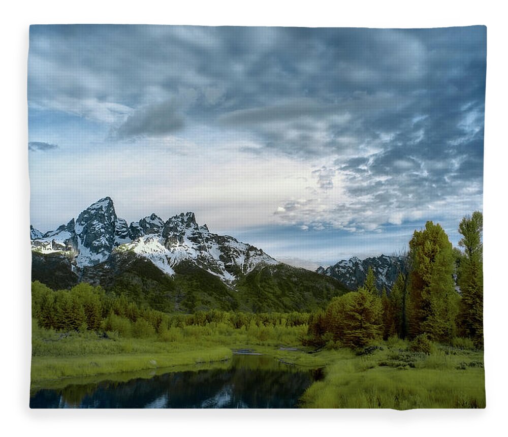 Tetons Fleece Blanket featuring the photograph Grand Tetons Mountain by Jon Glaser