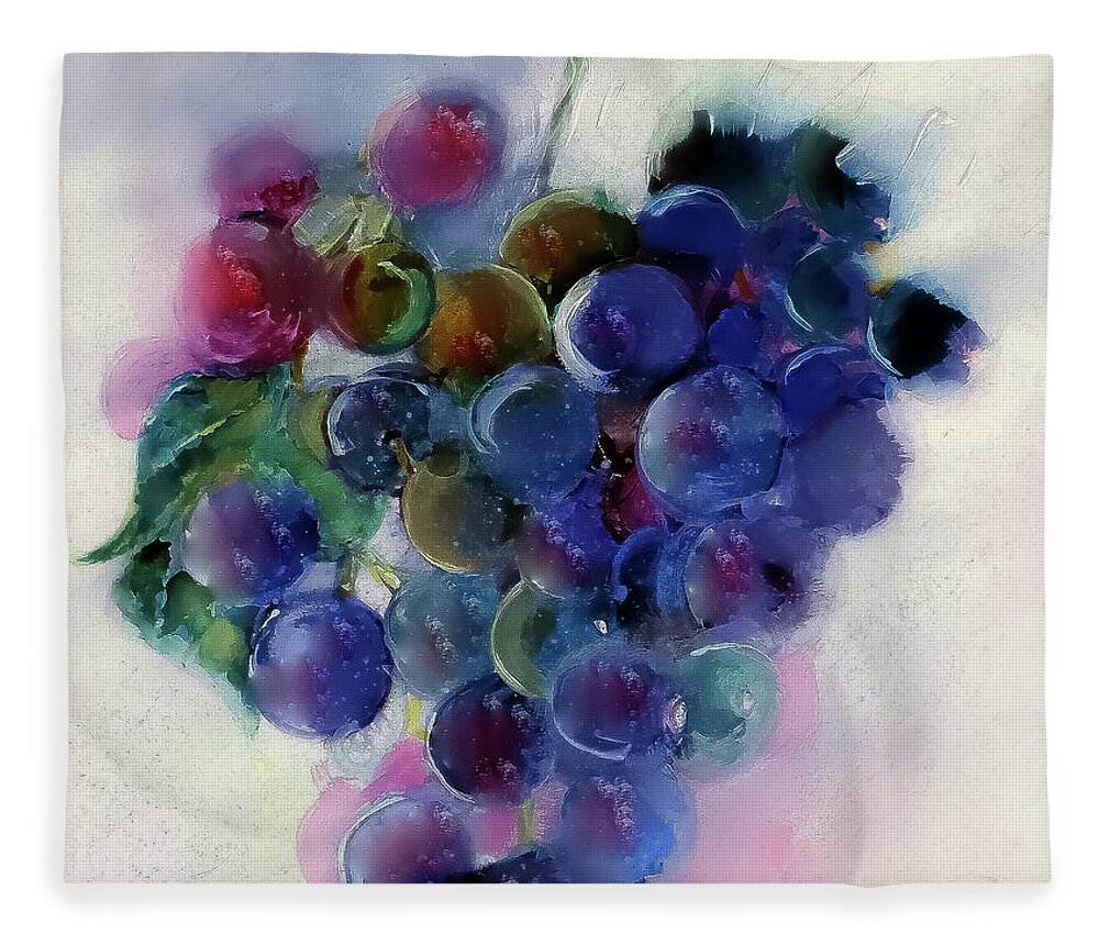Grapes Fleece Blanket featuring the painting Grape Harvest Watercolor Painting by Lisa Kaiser
