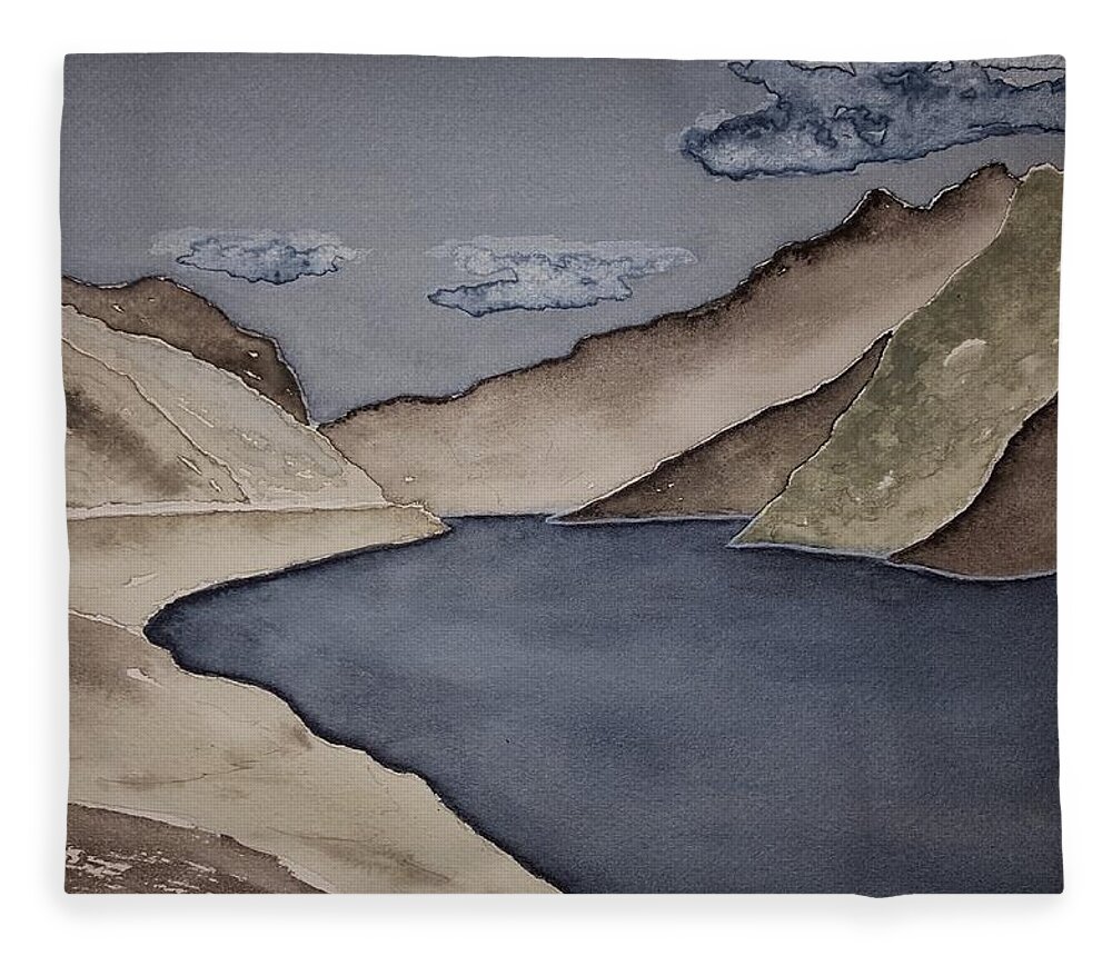 Watercolor Fleece Blanket featuring the painting Gray Land Lore by John Klobucher