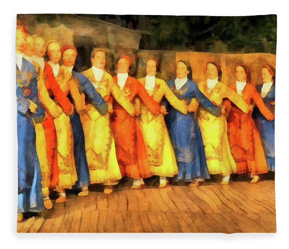 Rossidis Fleece Blanket featuring the painting Greek Dance 2 by George Rossidis
