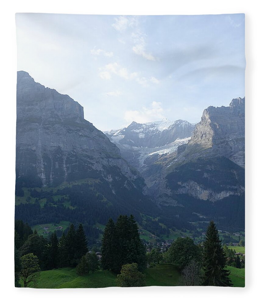Green Fleece Blanket featuring the photograph Green grass to contrast the mountains by Patricia Caron