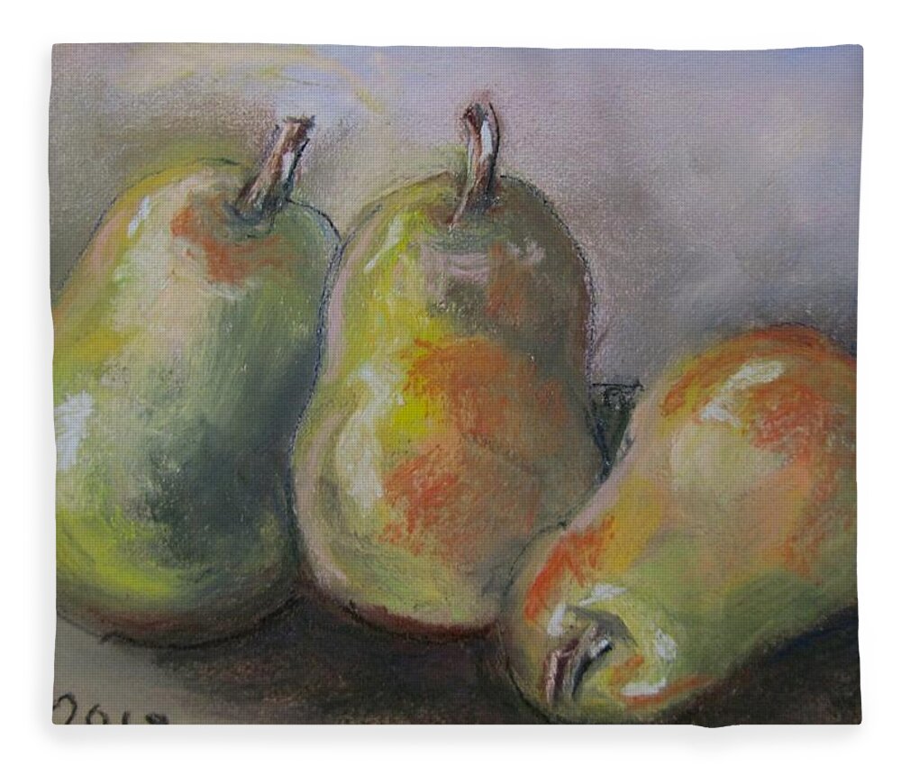 Fruit Fleece Blanket featuring the pastel Green Pastel Pears by Barbara O'Toole