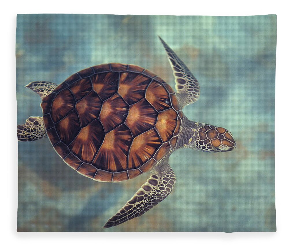 Animal Shell Fleece Blanket featuring the photograph Green Turtle,chelonia Mydas, Java by Gerard Soury