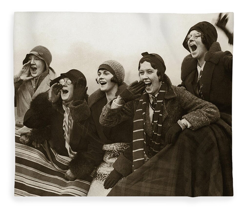 People Fleece Blanket featuring the photograph Group Of Women Spectators Cheering by Fpg